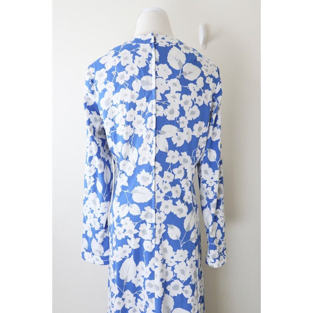 Vintage 1970s Marek New York Midi Dress Blue Floral Print Long Sleeve - Picture 10 of 11